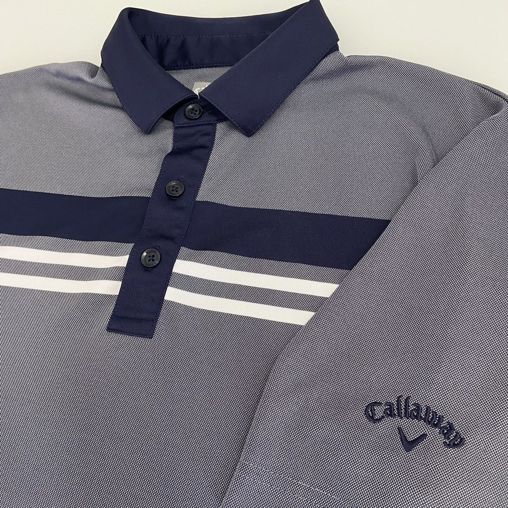 Callaway Men's Opti-Dri Navy Striped Golf Polo Size M‎ Short Sleeve Lightweight